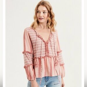 American Eagle Outfitters Pink Striped Blouse